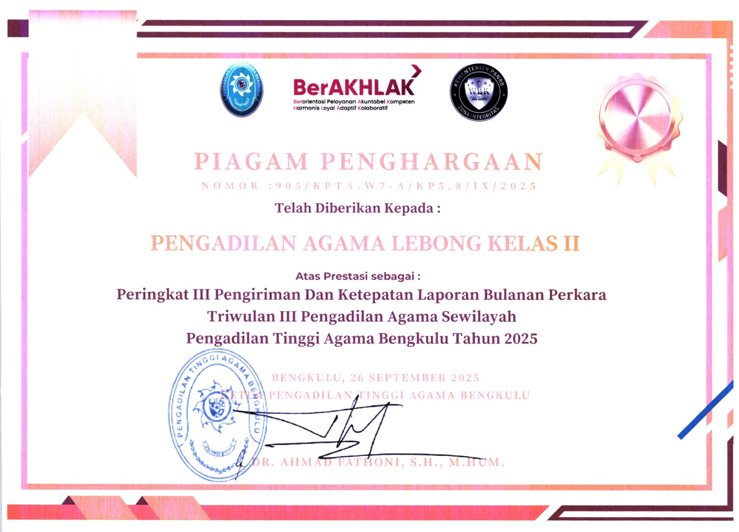 PERINGKAT III PENGIRIMAN DAN KETEPATAN LAPORAN